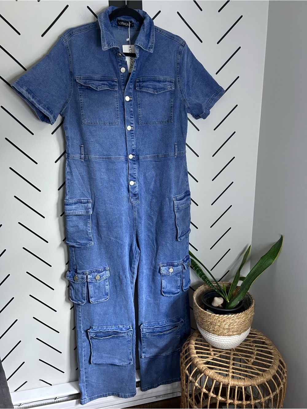 NWT denim utility cargo jumpsuit